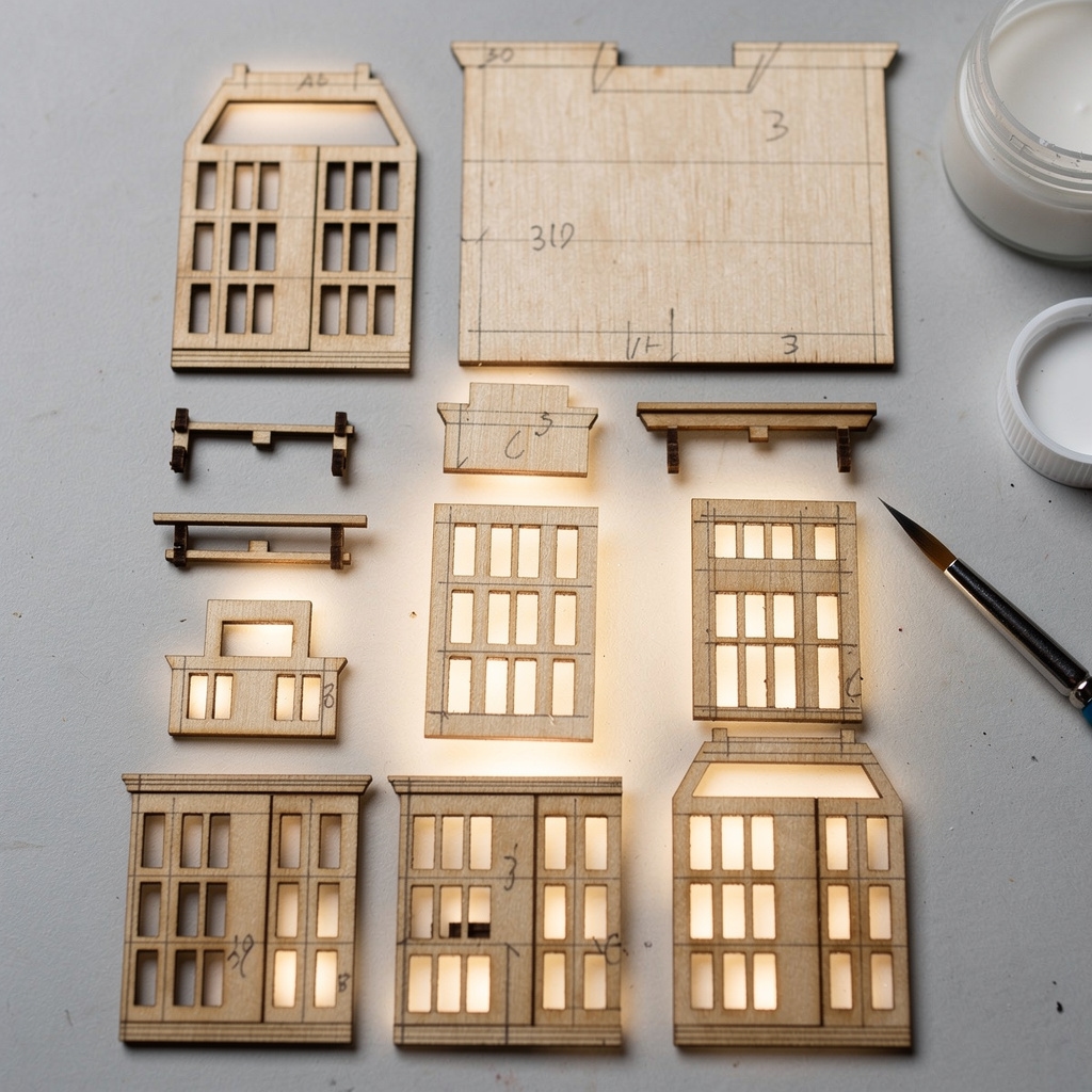 Drewniane elementy makiety architektonicznej